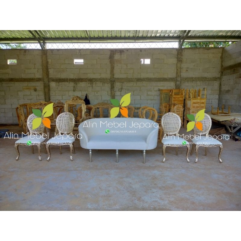 Kursi Pelaminan Cameo rotan + lengkung bungkus , Sofa Pelaminan