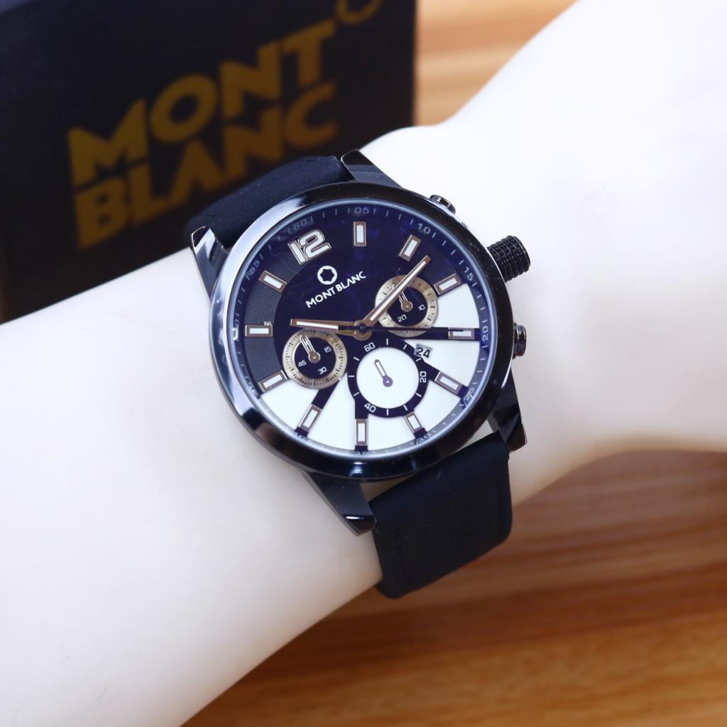 Jam Tangan Pria Montblanc MB4465Ui Tanggal Aktif Tali Kulit Free Box Original & Baterai Cadangan