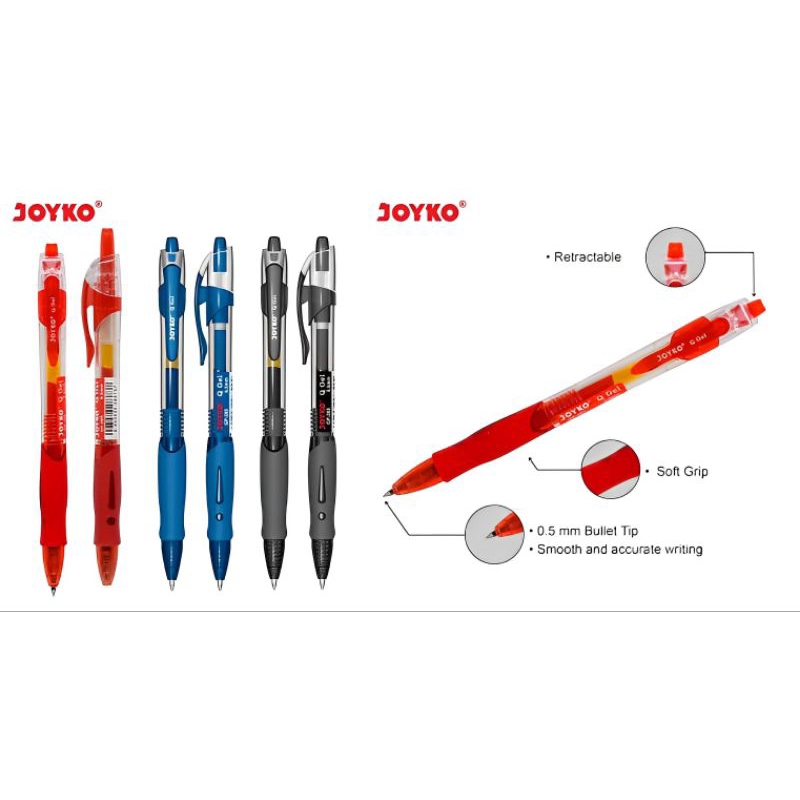 

RB Pulpen Joyko Q Gel GP-265 0.5mm 12 Pcs (Hitam, Biru, Merah)
