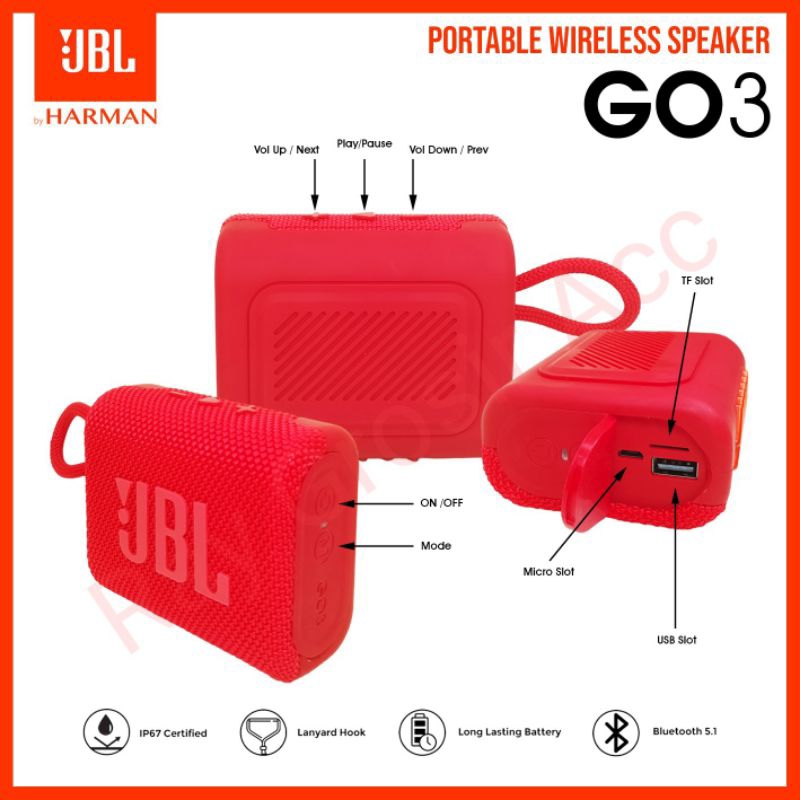 Speaker Bluetooth Wireless JBL GO 3 Super Bass Speker Mini GO3