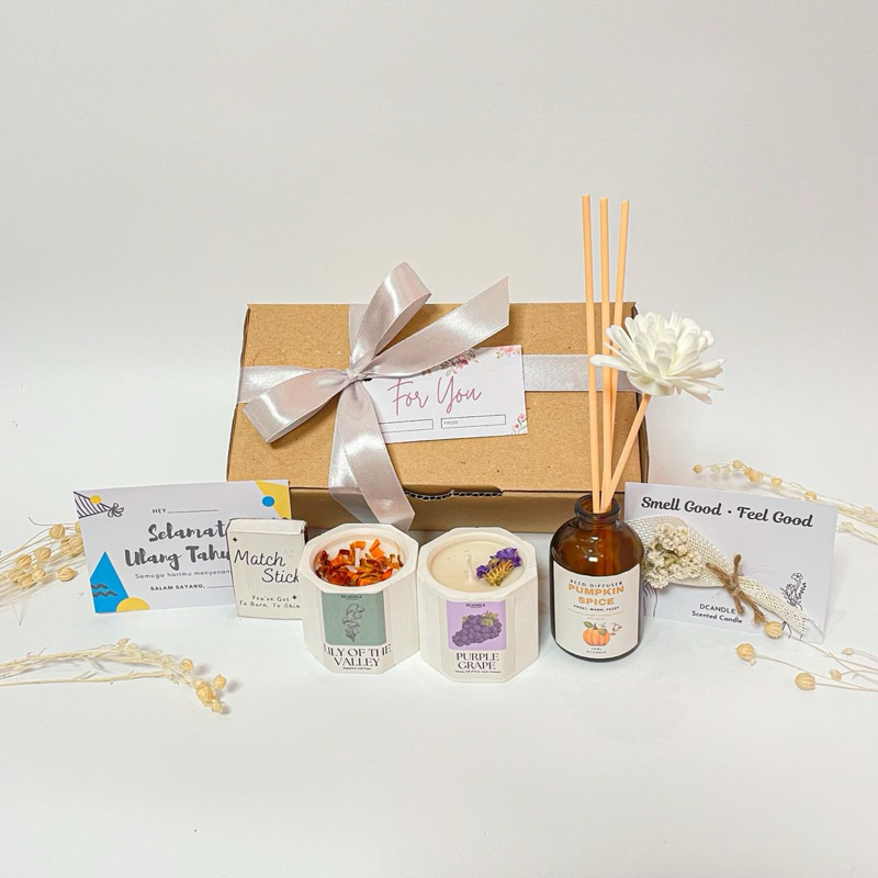 Hampers Reed Diffuser &amp; Concrete Scented Candle by DCANDLE | Kado Souvenir Aestetik Lucu | Hampers Pengharum Ruangan Tahan Lama | Handmade