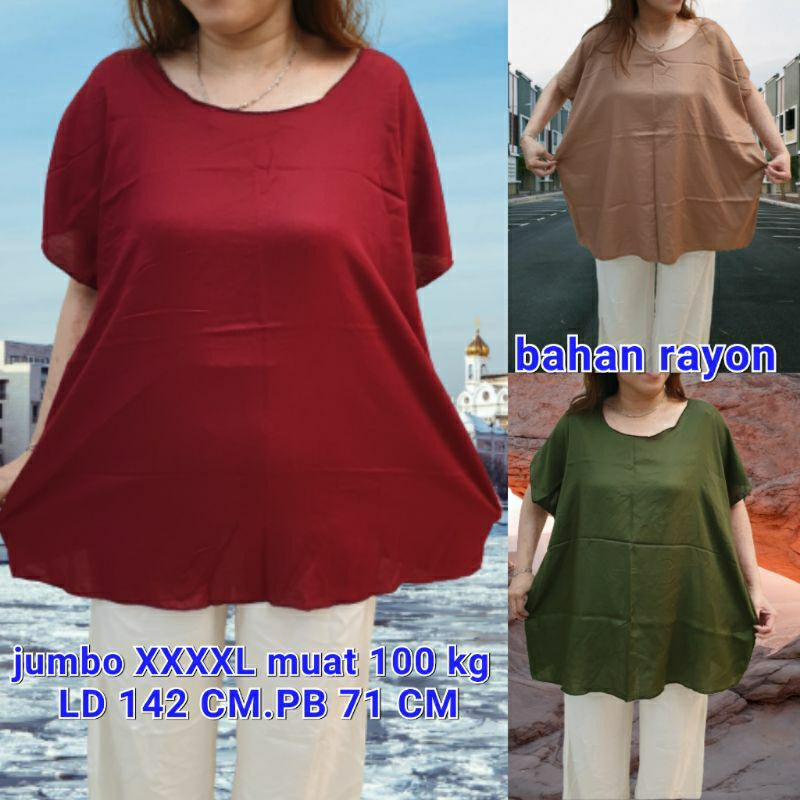 kaos jumbo ibu2 super jumbo XXXXL muat 100nkg lebih blon polos rayon