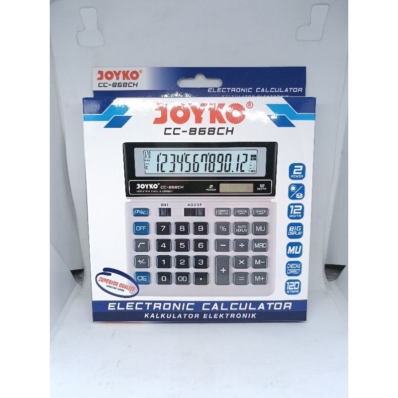 CALCULATOR KALKULATOR BESAR 12 ANGKA PLASTIK DUA SUMBER CAHAYA BATERAI MEREK JOYKO CC 868CH 1 PCS