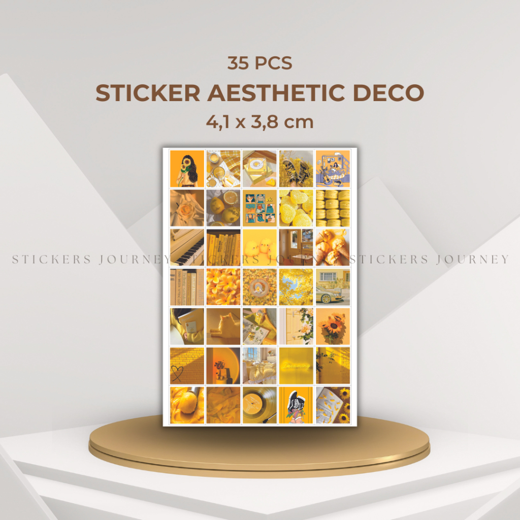 

35 pcs Sticker Aesthetic Yellow Series Sticker Deco Journal Scrapbook Album Glossy Paper Stiker Estetik Cutting Vintage Stiker Size 4,1 x 3,8 cm