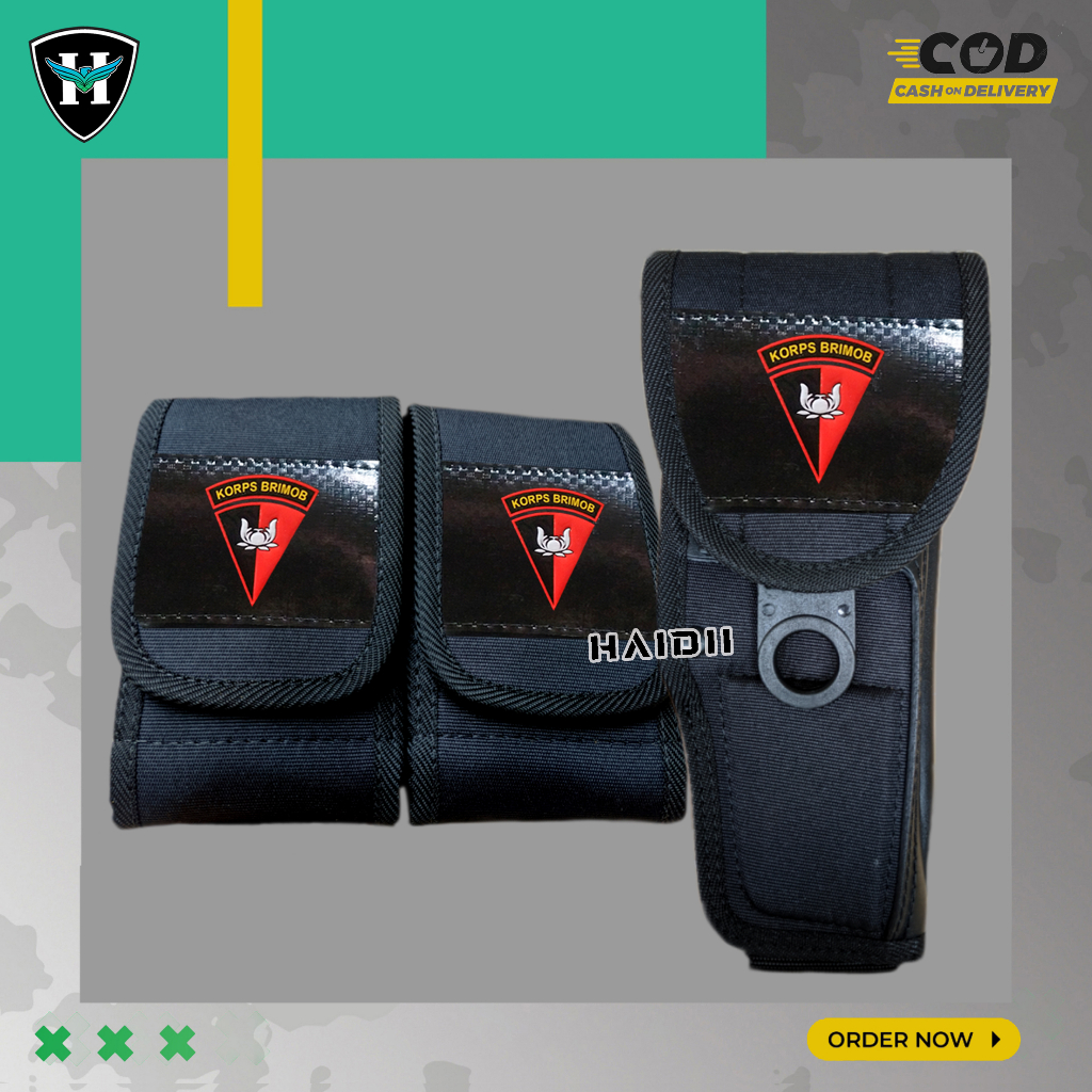 Sarung Pistol Panjang Hitam Brimob / Magazen Double / Holster Panjang
