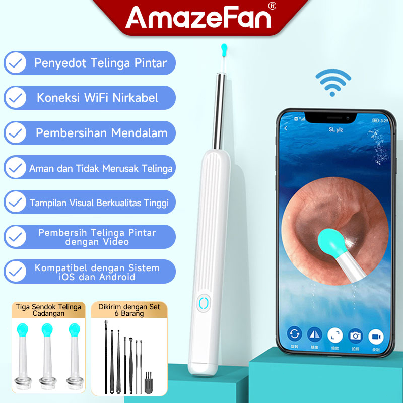 AmazeFan Alat Pembersih Telinga Sendok Telinga LED Cerdas Sendok Telinga Bayi Pembersih Sendok Telinga HD Endoskopi Berpita Penyumbat Telinga Endoskopi Pembersih Telinga WIFI Penyumbat Telinga Tahan Air Pembersih Telinga