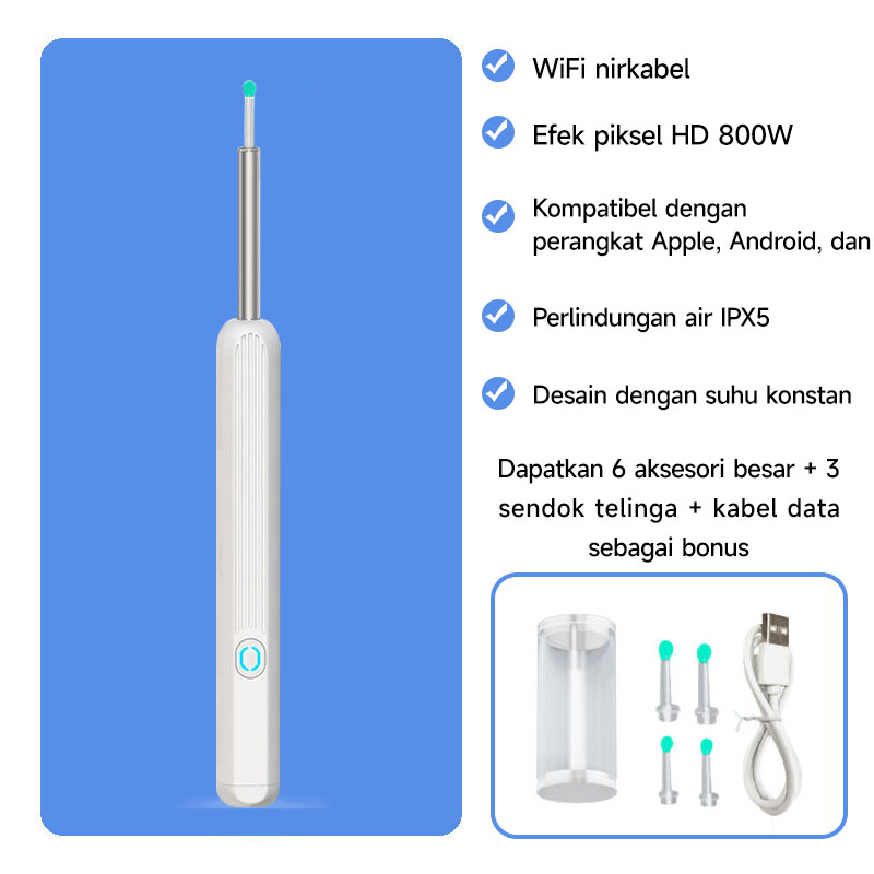 AmazeFan Alat Pembersih Telinga Sendok Telinga LED Cerdas Sendok Telinga Bayi Pembersih Sendok Telinga HD Endoskopi Berpita Penyumbat Telinga Endoskopi Pembersih Telinga WIFI Penyumbat Telinga Tahan Air Pembersih Telinga