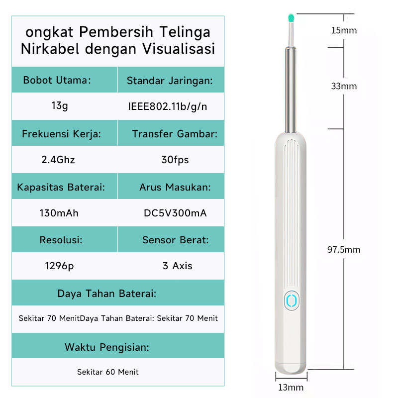 AmazeFan Alat Pembersih Telinga Sendok Telinga LED Cerdas Sendok Telinga Bayi Pembersih Sendok Telinga HD Endoskopi Berpita Penyumbat Telinga Endoskopi Pembersih Telinga WIFI Penyumbat Telinga Tahan Air Pembersih Telinga