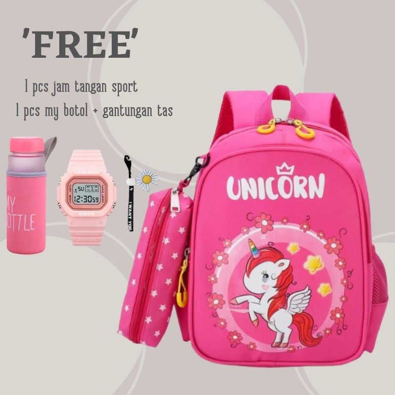 Tas Anak Ransel Sekolah 2in1 Karakter Unicorn Kartun Lucu Model Tas Taman Anak Tren Untuk Anak Perempuan