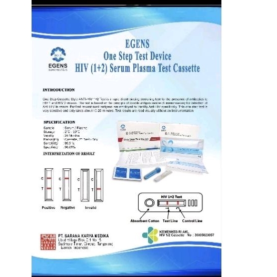 Hiv 1/2 Serum Plasma Test Cassette Egens