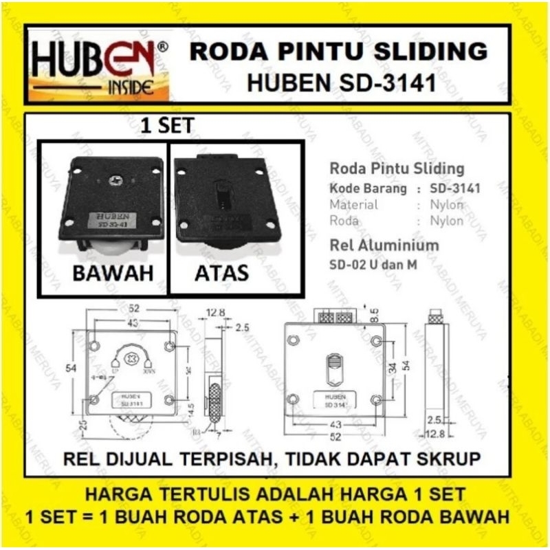 roda pintu geser sliding huben nylon