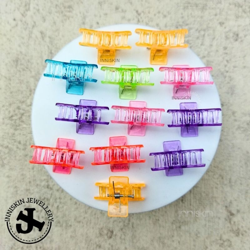 (12PCS) Jepitan Rambut Mini Transparant Warna Warni