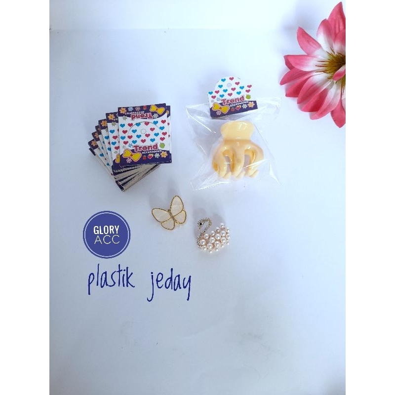 plastik kemas jeday/jepitan rambut+kertas gantungan