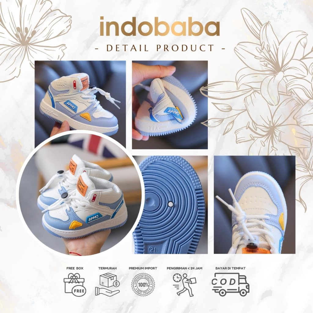 indobaba Sepatu Sneakers Anak Laki Laki Perempuan Sneakers Sekolah 1-7 Tahun Sport Import S124