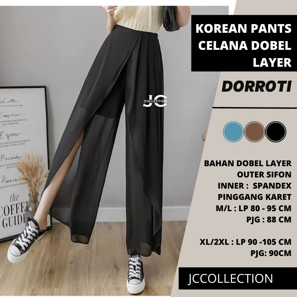 Stice Pants Celana Panjang Sifon Wanita Gaya Korea Dorothy Dobel Layer - JCCollections