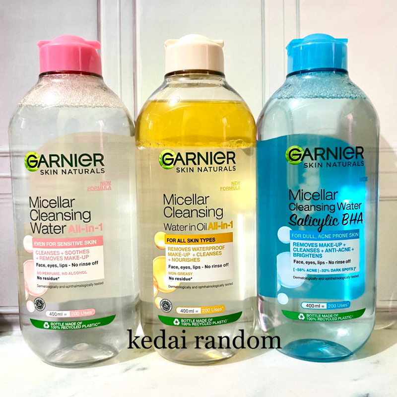 Garnier Micellar Water Pink/Biru/Oil Infused Kulit | Sensitif/ Berminyak 50ml/125ml/400ml