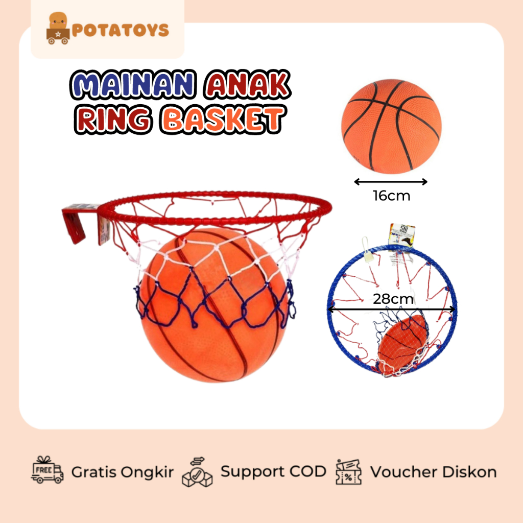[ Potatoys ] Mainan Anak Ring Bola Basket / Bola Balon Basket Karet Ukuran 25cm