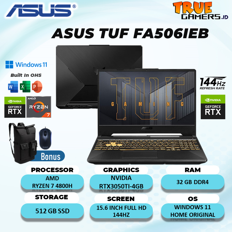 Laptop Gaming Asus FA506IEB RTX3050TI 4GB RYZEN 7 4800H RAM 32GB 512SSD 15.6FHD IPS 144HZ