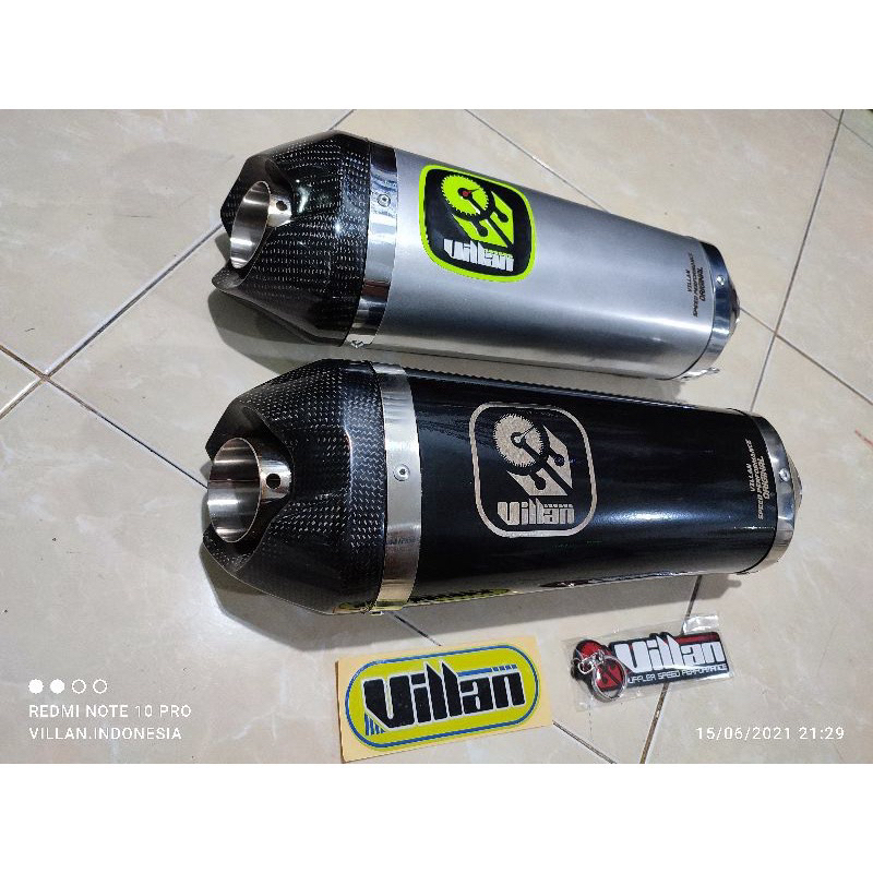 ( ORIGINAL ) KNALPOT VILLAN TYPE TECH1 BLACK / SILVER SILENCER ONLYY INLET 50/51