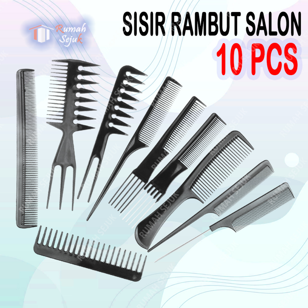 10 pc Sisir Rambut Set Salon Hair Perawatan Alat Kecantikan Set Comb Pria Perempuan Barbershop Barber