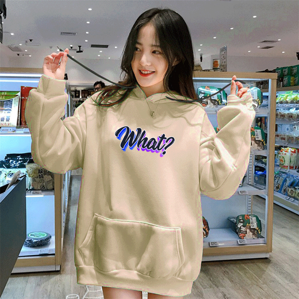 Sweater Wanita WHAT Hoodie Remaja Dewasa Sweater Cewe Hoodie flecce Murah Hitam Coksu Dusty Taro Mint