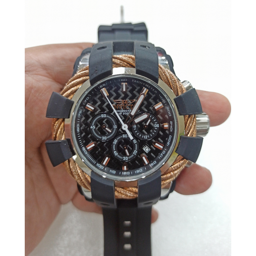 Jam Tangan Pria Invicta Bolt Sport 23859 Bracelet Chronograph Silver Black Rubber