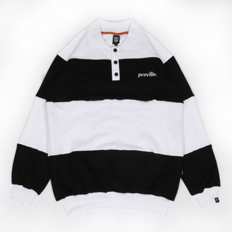 SWEATER RUGBY VINTAGE PREVILLE WHITE BLACK