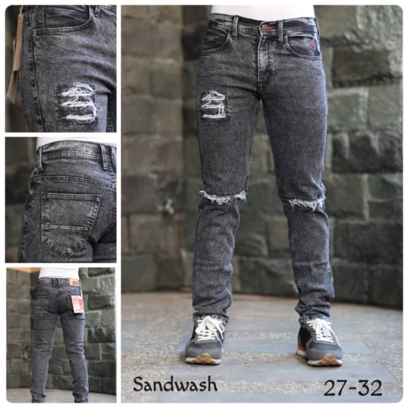 Celana Pria Jeans Ripped Sobek Puring Handmade