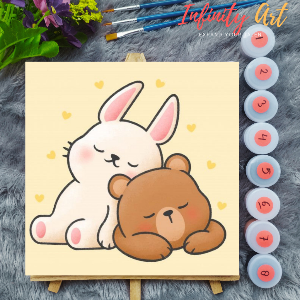 

Paint by Number Hewan Animal Lucu Beruang kelinci - DIY Kit Melukis Kanvas 20x20 cm Lengkap Frame - Siap Lukis / Canvas Painting Kit