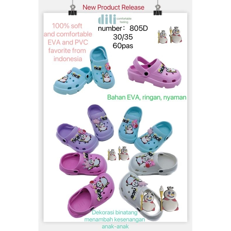 New dili 805c,sandal anak jibbit mixue,sendal crozs anak perempuan import