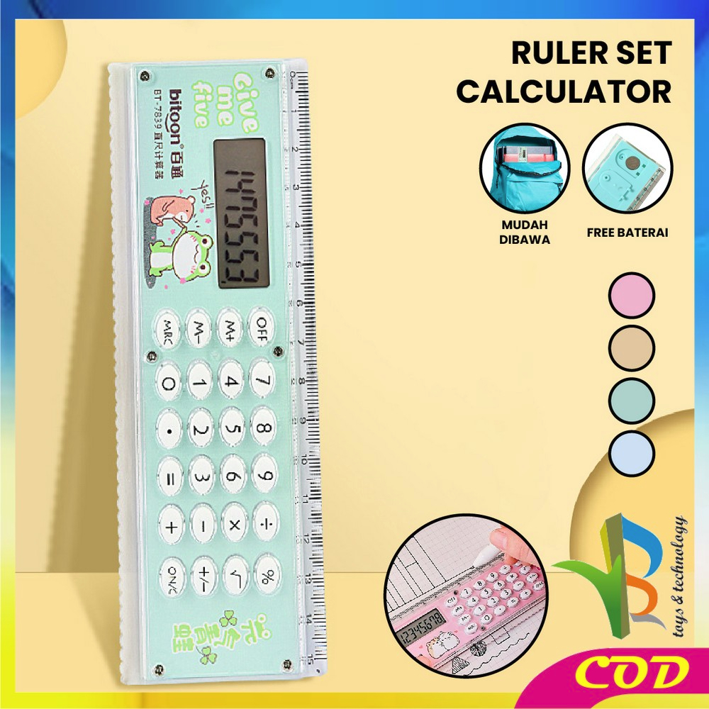 RB-A65 Kalkulator Penggaris Karakter 2IN1 Mini Portable Multifungsi / Kalkulator 8 Digit Penggaris 15cm / Perlengkapan Sekolah Anak Praktis / Ruler Set Calculator Import