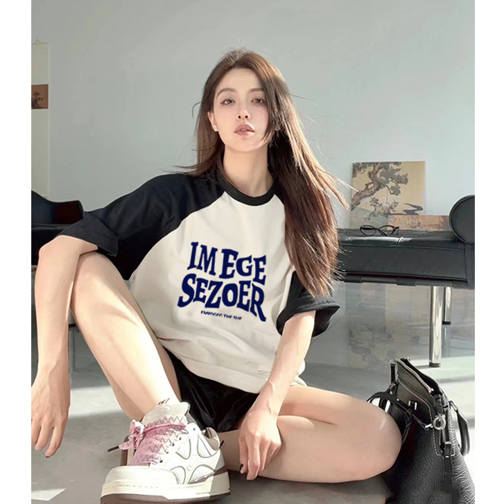 American Retro Baju Kaos Wanita Lengan Pendek Letter Graffiti T-shirt Import Oversize Kaos Couple