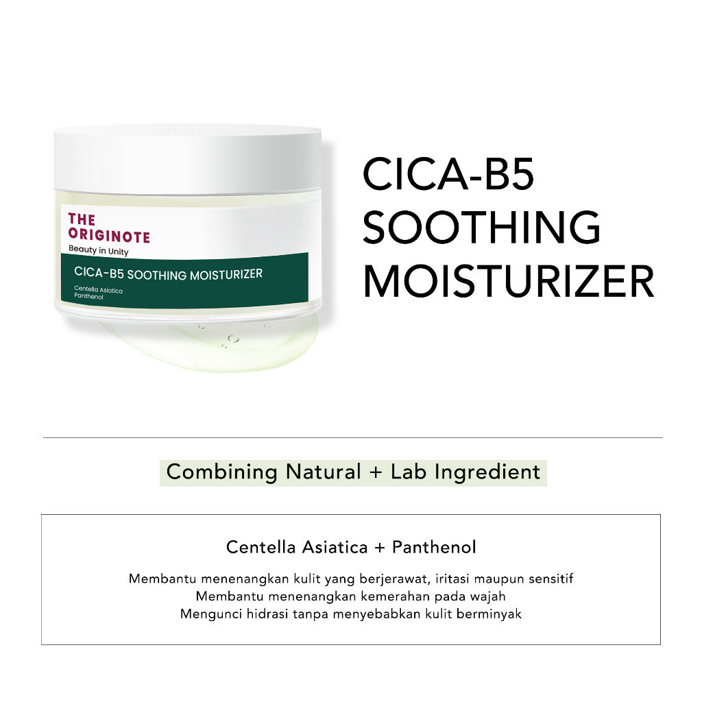 The Originote Cica-B5 Soothing Moisturizer - Moisturizer Menenangkan kulit Kemerahan Mengunci hidrasi with Centella Asiatica