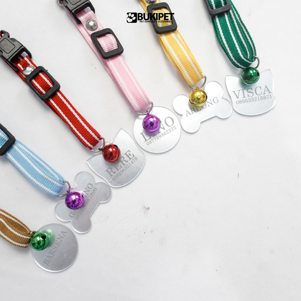 Kalung Kucing Custom Nama Bahan Nylon Stripe Murah - FINO NECKLACE