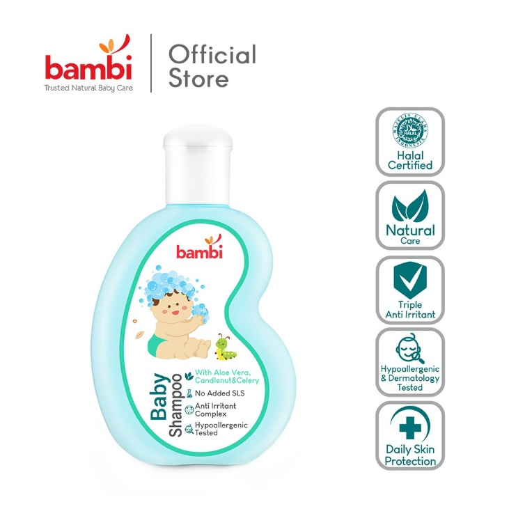 Bambi Baby Shampoo 100ml Sampo Bayi Aloe Vera Candlenut &amp; Celery Untuk Menebalkan Rambut CBKS