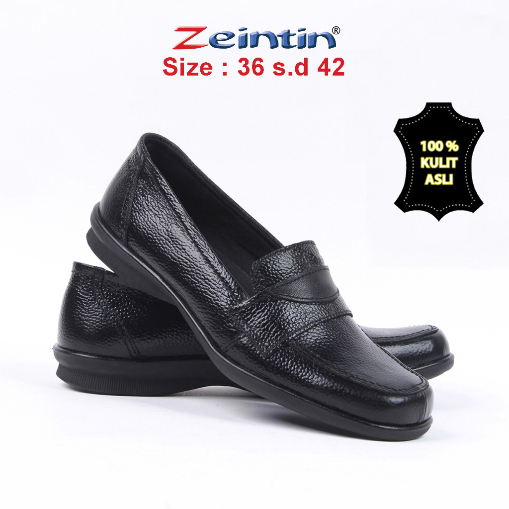 Zeintin - Sepatu Pantofel Wanita Zeintin BJ  Bahan Kulit Hitam Formal Wanita