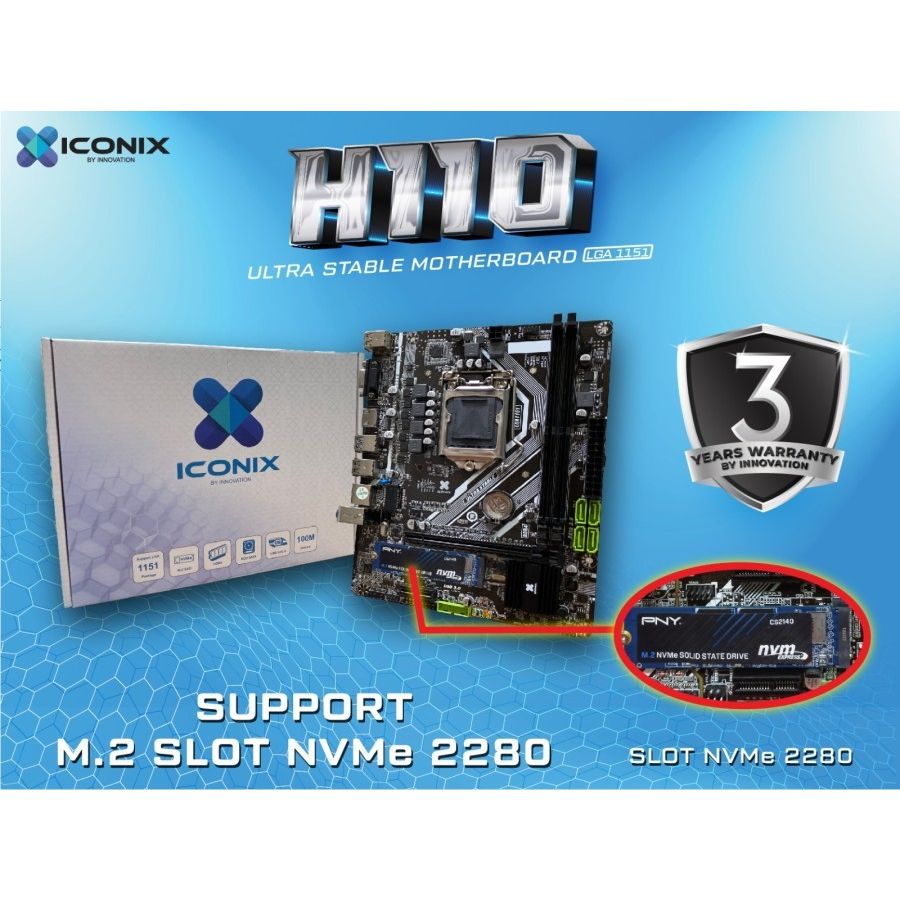 Iconix H110DA1 Motherboard H110 LGA 1151 Support Gen 6/7/8/9 Intel i3, i5, i7 - Garansi Resmi 3 Tahun