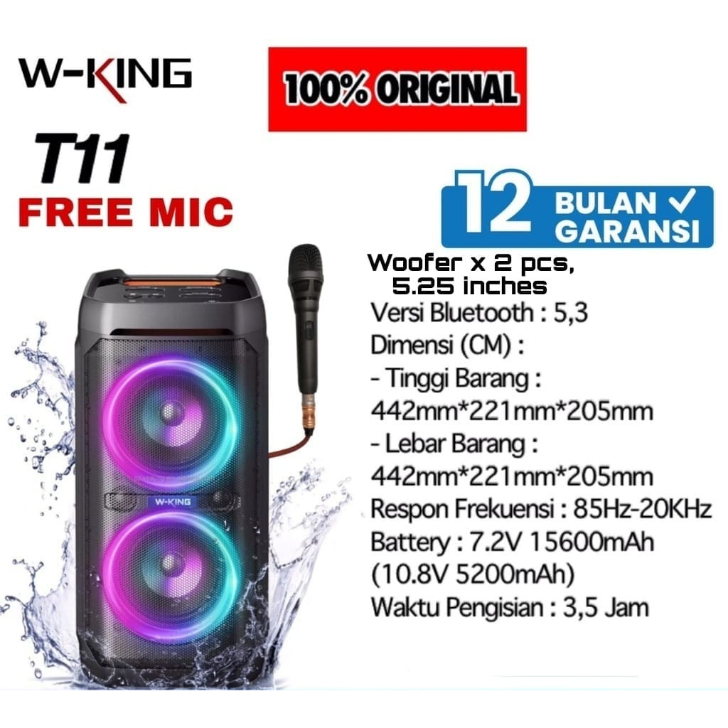 Speaker Karaoke Bluetooth Portable Wireless WKing T11 TWS Party Box Super Bass W-King Original OCEANMART