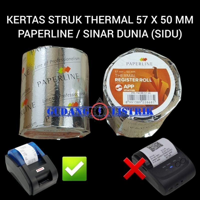 

Sidu Paperline Receipt Kertas Thermal Struk 57x50mm Printer Bluetooth 58mm
