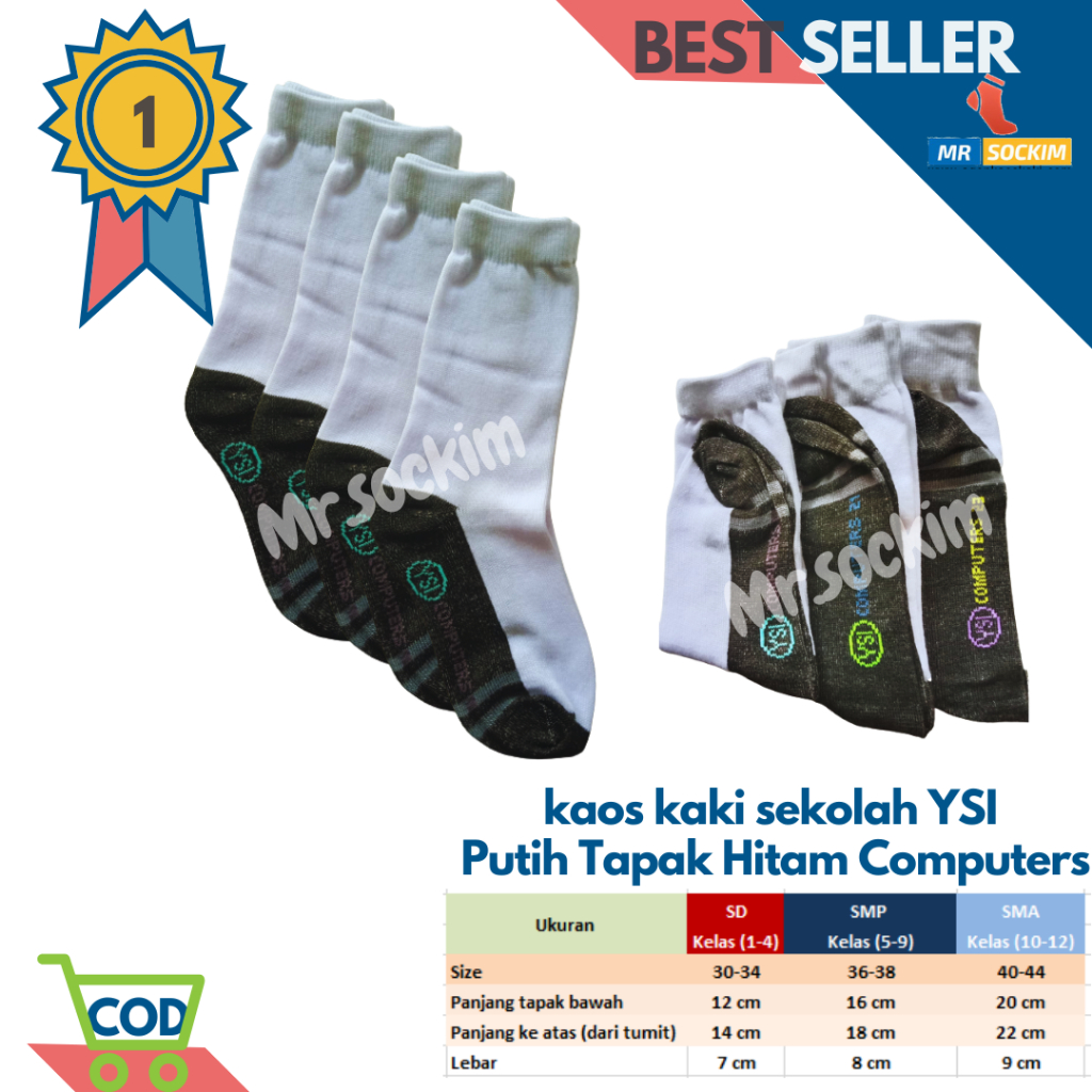 Kaos Kaki Sekolah Sd Smp Sma Putih YSI Computers Spandek