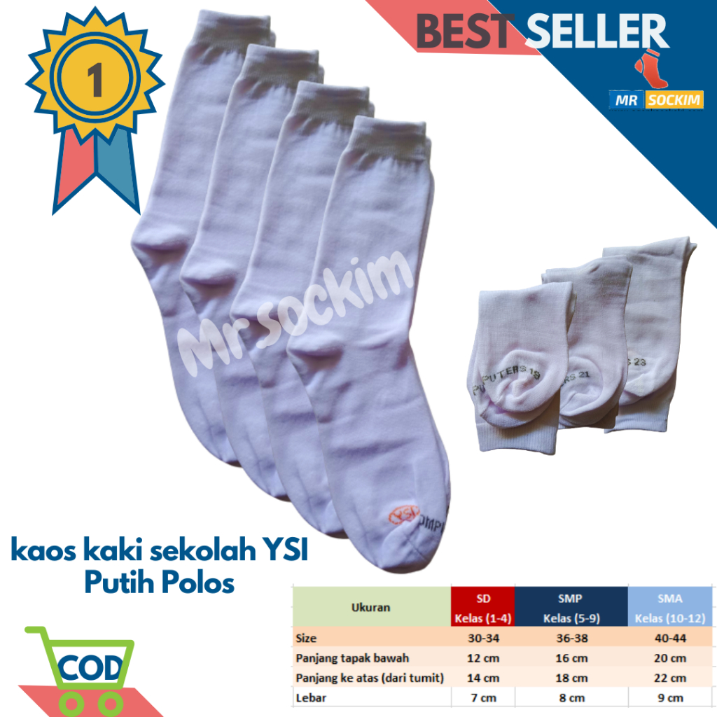 Kaos Kaki Sekolah Sd Smp Sma Putih YSI Computers Spandek