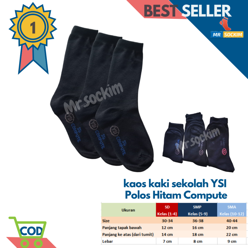Kaos Kaki Sekolah Sd Smp Sma Hitam YSI Compute Spandek