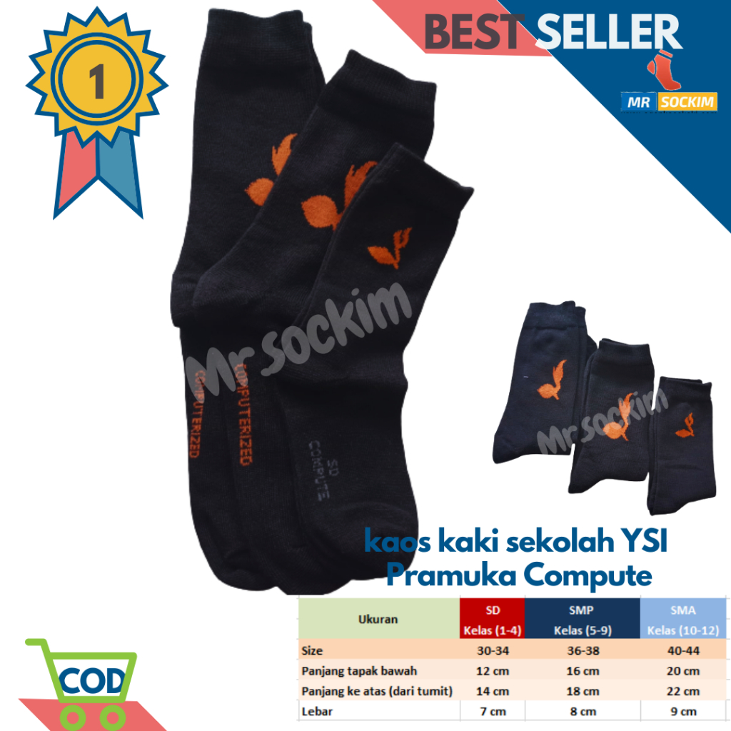 Kaos Kaki Sekolah Sd Smp Sma Hitam YSI Compute Spandek