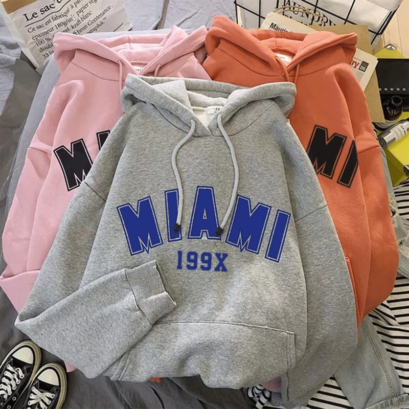 Parisdivarious Sweater Hoodie Jemper Miami Bahan Fleece Size S - XXL (Pria &amp; Wanita)