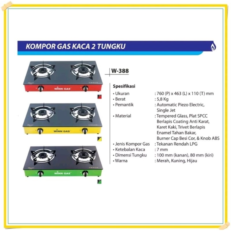 KOMPOR GAS KACA 2 TUNGKU WINN GAS W388