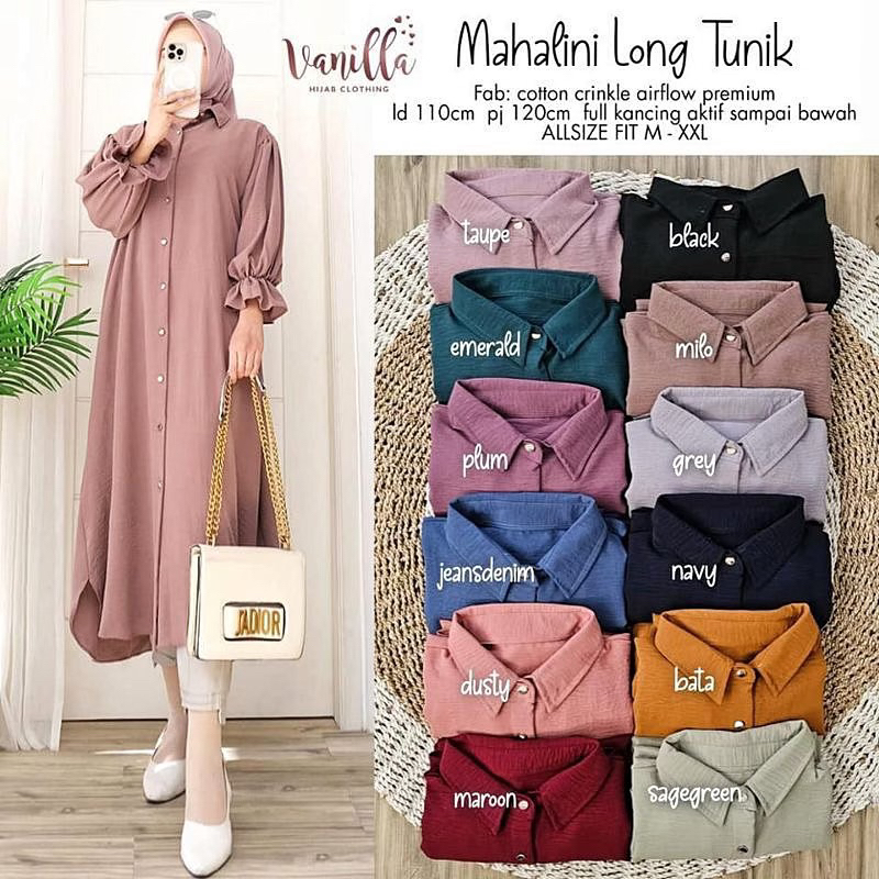 TUNIK MAHALINI / LONG TUNIK WANITA CRINKLE / ATASAN MUSLIM WANITA