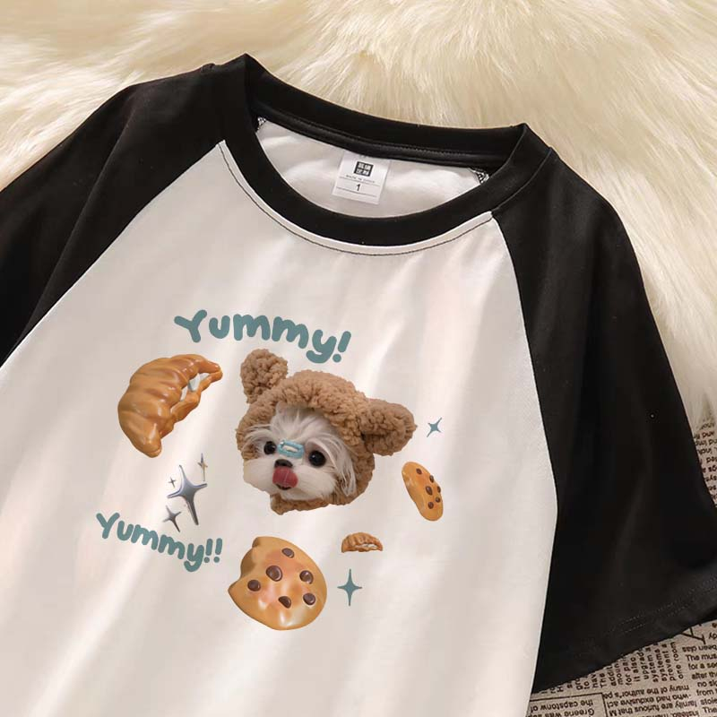 Raglan T Shirt Puppies And Desserts Kaos Oversize Baju Korean Style Wanita Ootd Atasan Wanita Kekinian Fashion