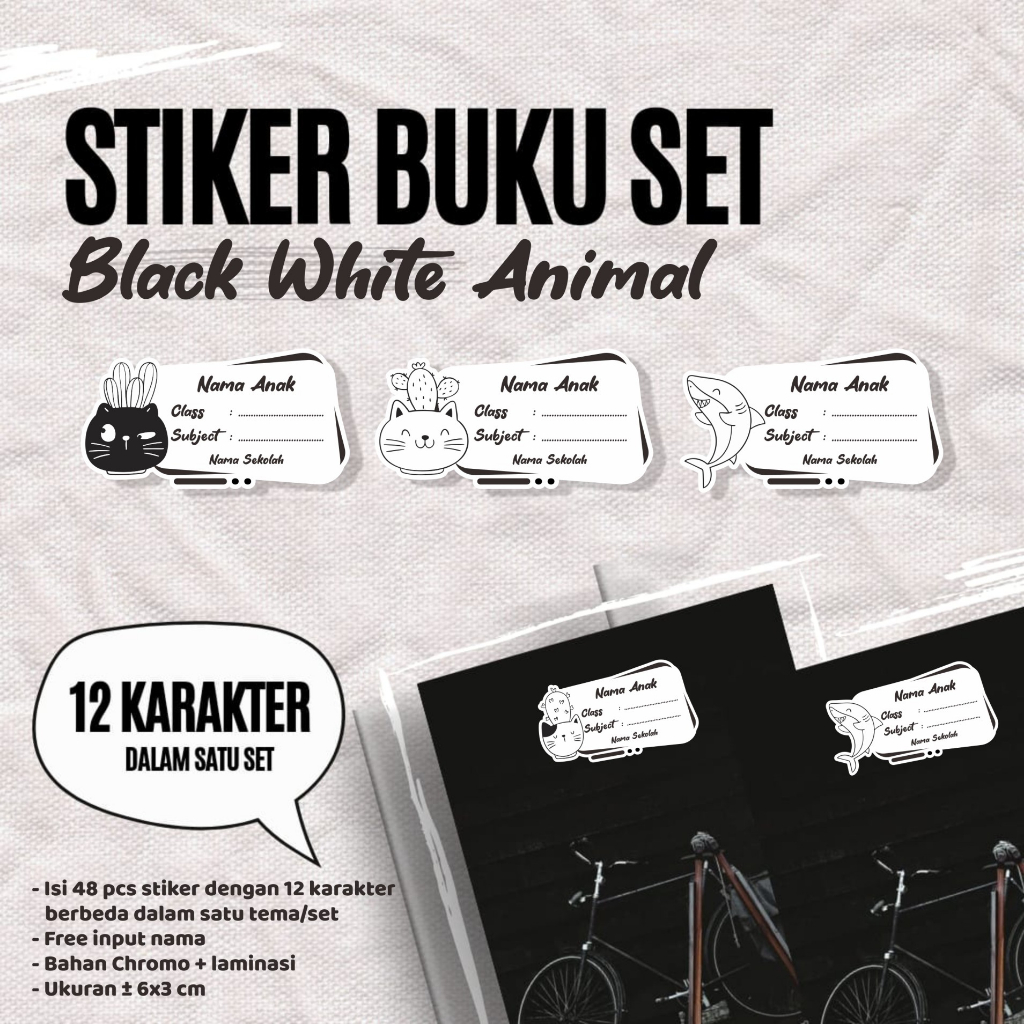 

(48 pcs)cetak stiker buku set BLACK WHITE ANIMAL/stiker buku cutting lucu/animal/label buku kartun lucu/stiker set 12 character/murah/cutting stiker