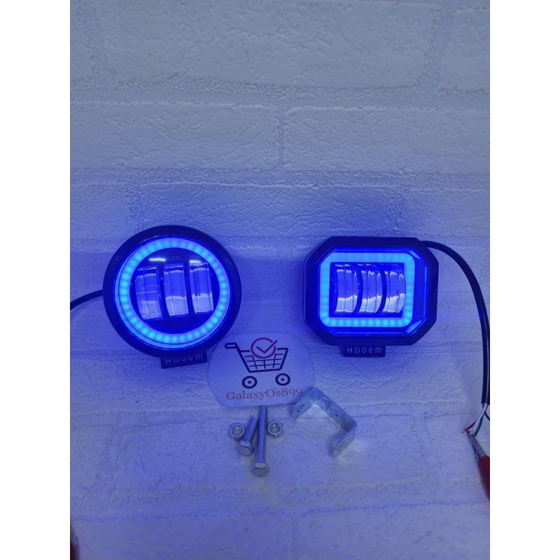 Lampu Tembak Daymaker 3 LED +Lampu Ring Biru - Lampu Daymaker 3 Led Variasi Putih - Biru