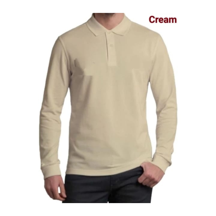 Kaos kerah FO POLOS lengan panjang warna CREAM POLOS / kaos kerah polos lengan panjang COKLAT MUDA  
